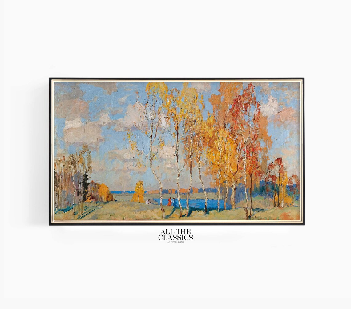 Konstantin Gorbatov Autumn Landscape Golden Birch Trees By River Art Poster