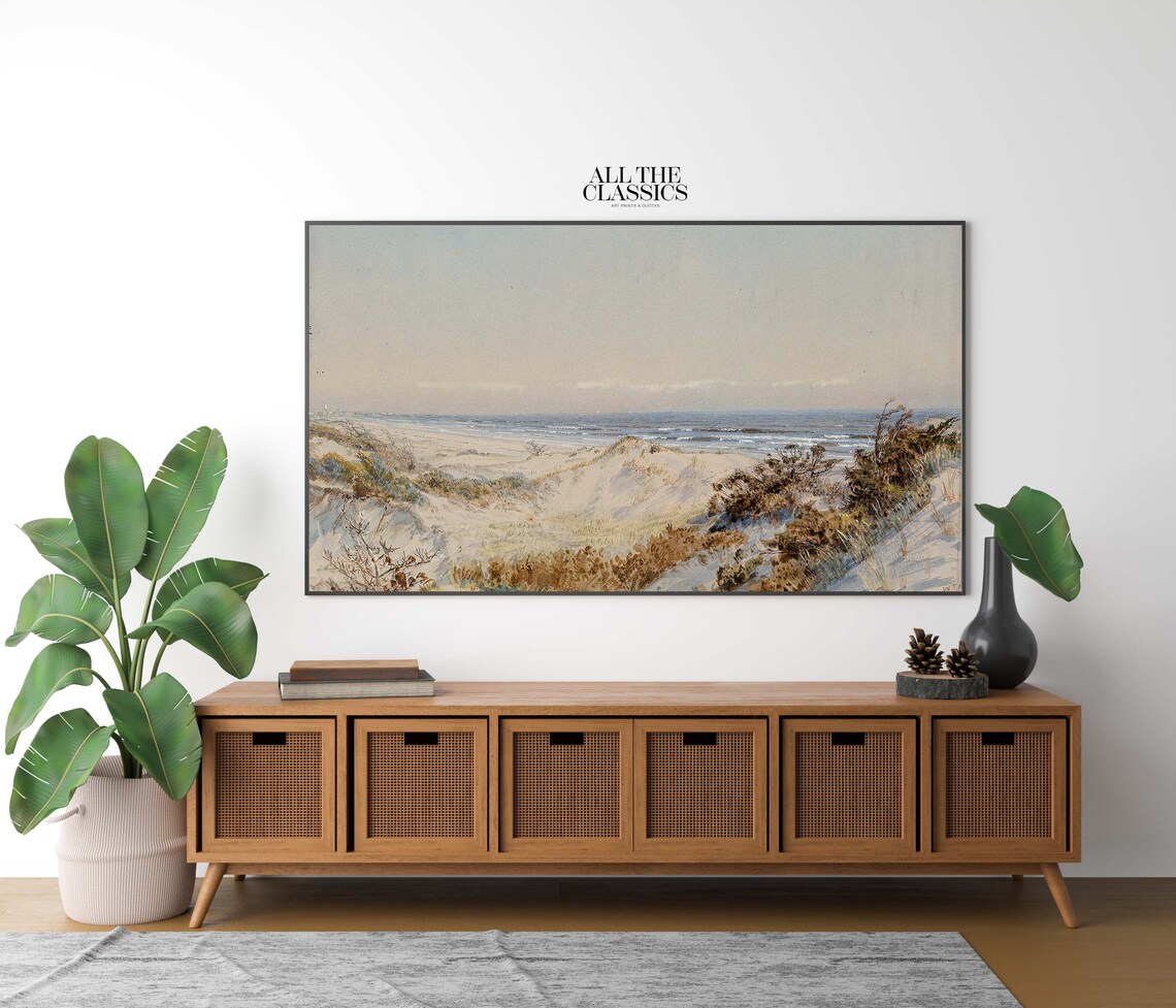 Pastel Beach Dunes Coastal Landscape Serene Ocean Shore Art Poster - Image 2