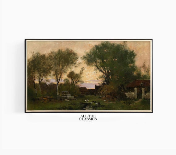 Frame Tv Art Vintage Art Wall Art Dramatic Rustic Landscape Abendstimmung Eugne Galien Laloue