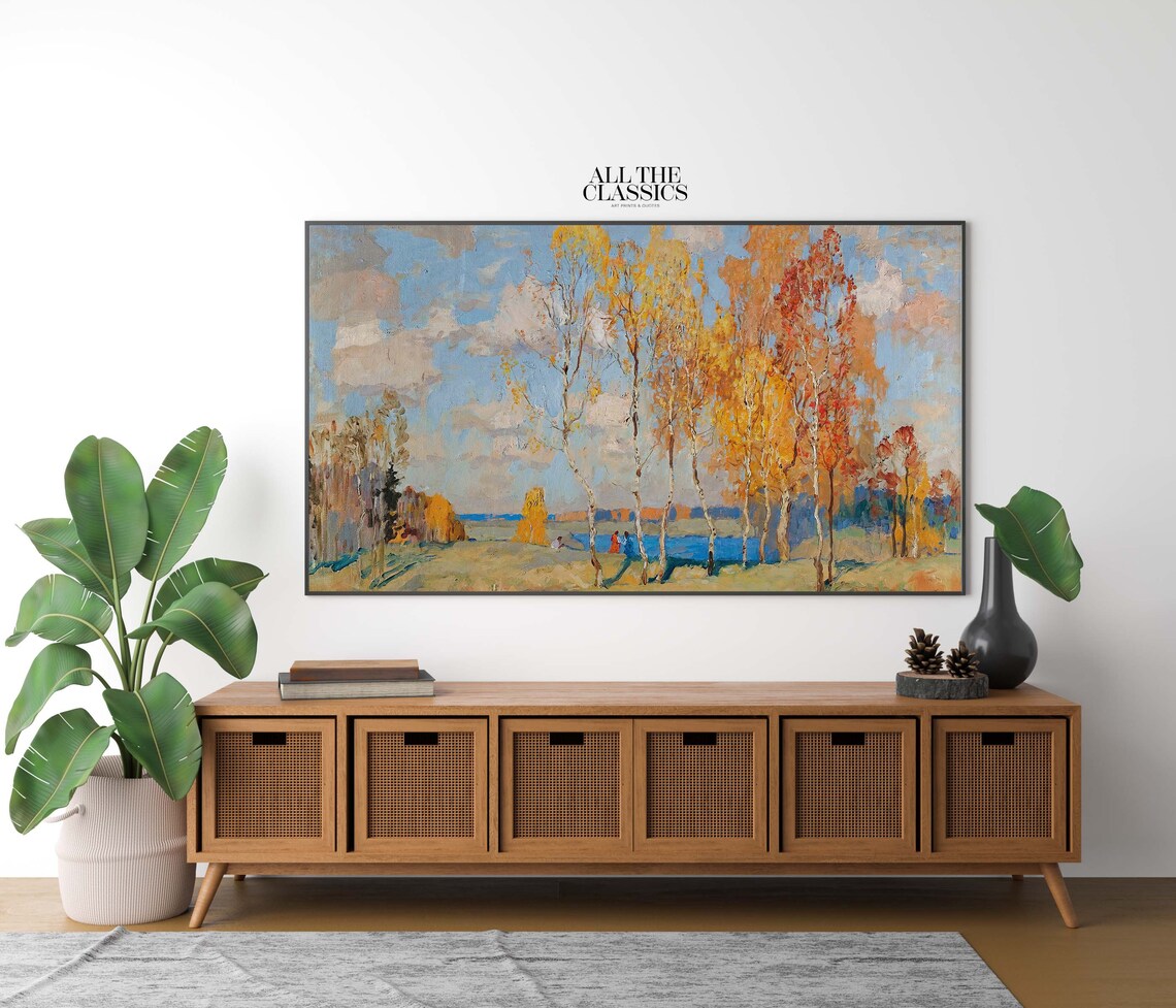 Konstantin Gorbatov Autumn Landscape Golden Birch Trees By River Art Poster - Image 2