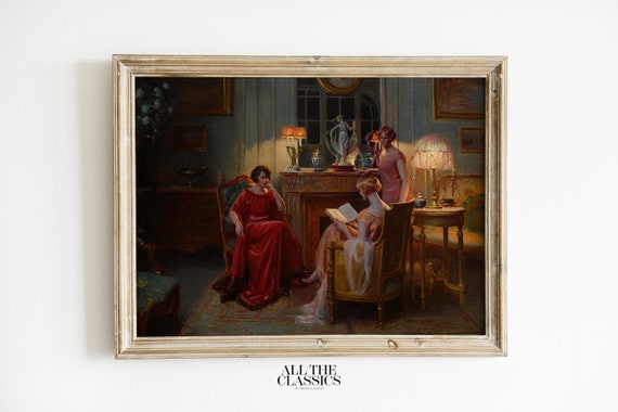 Vintage Art Print Wall Art Dramatic Elegant Female Portrait Moody Warm Colors In The Reading Room Delphin Enjolras