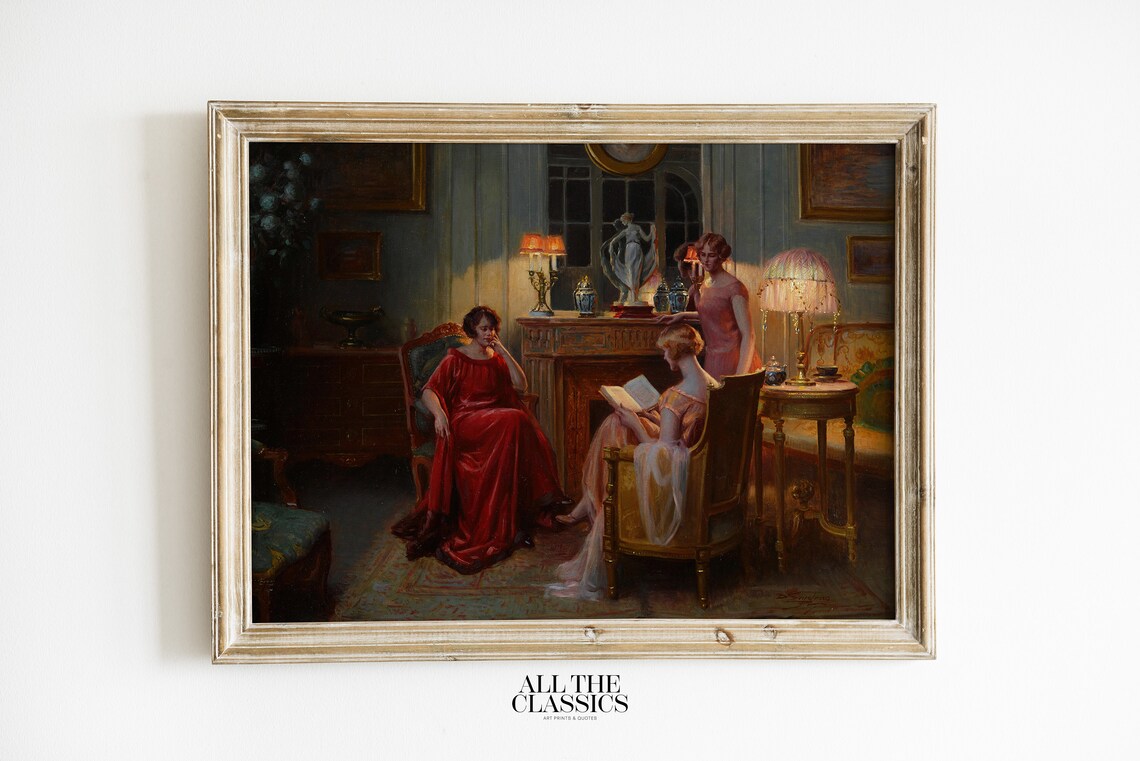 Delphin Enjolras In The Reading Room Three Women Evening Poster