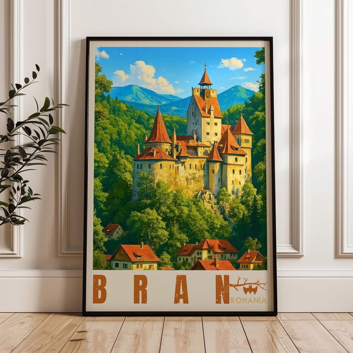 Bran Castle Travel Poster Romania Illustration Art Print