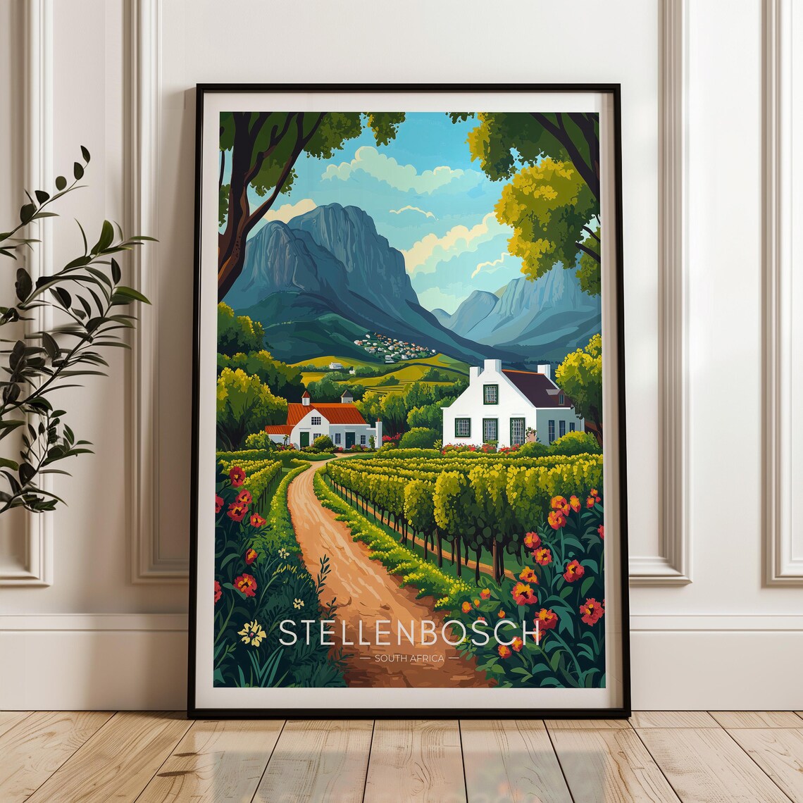 Stellenbosch Travel Poster, South Africa Illustration