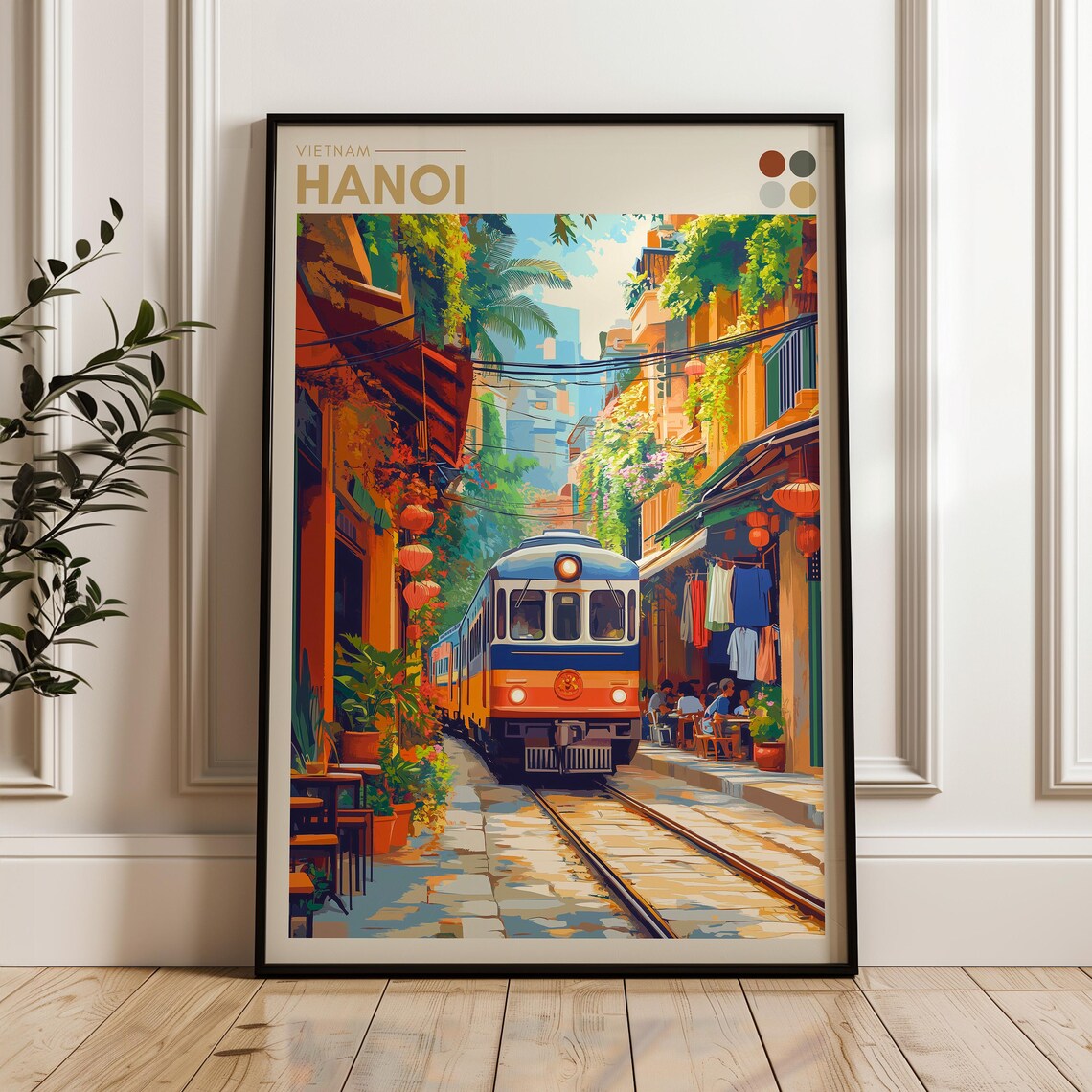 Hanoi Vietnam Train Street Railway Alley Lantern Travel Poster