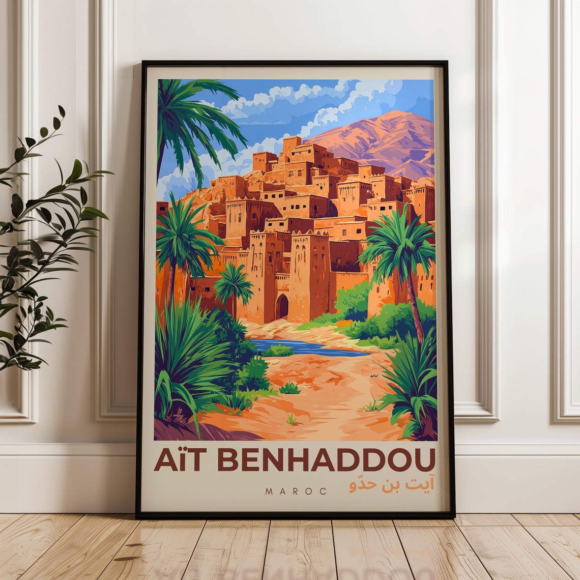 Ait Benhaddou Morocco Ancient Kasbah Desert Oasis Palm Travel Poster