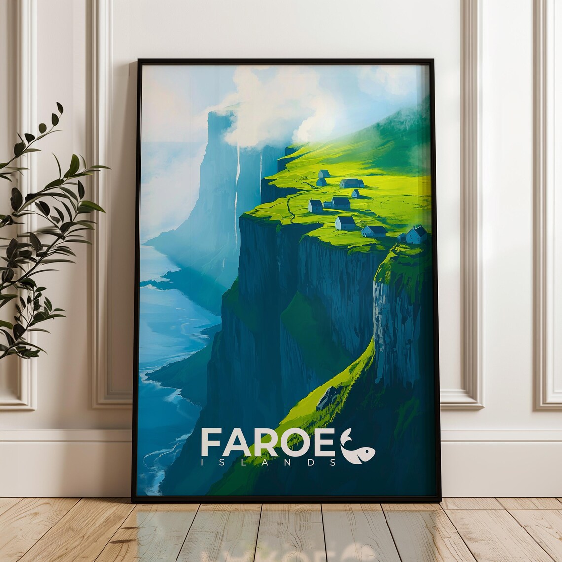 Faroe Islands Travel Poster, Hiking Illustration