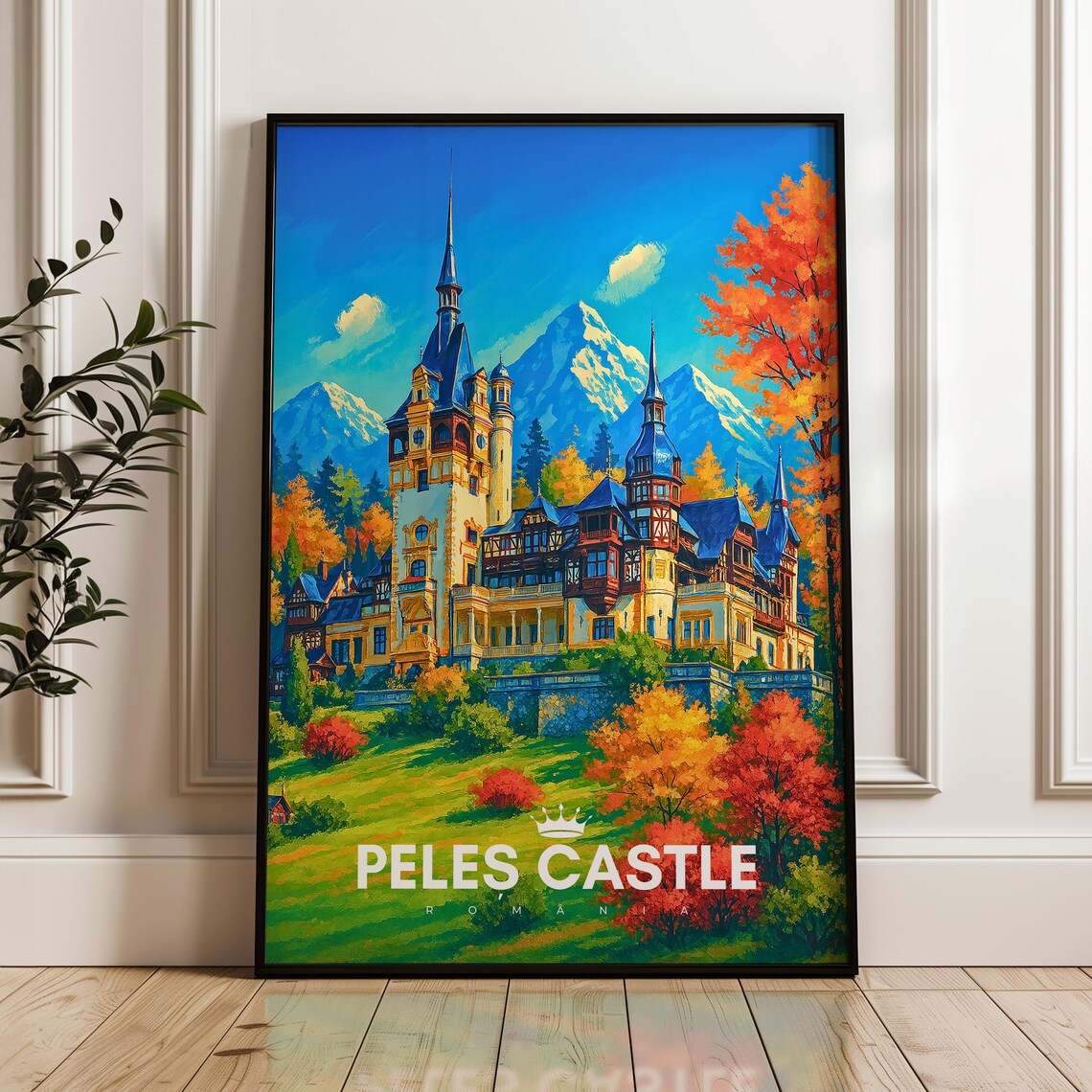Peles Castle Romania Travel Poster Europe Illustration Art