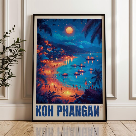 Koh Phangan Travel Poster, Thailand Tropical Island