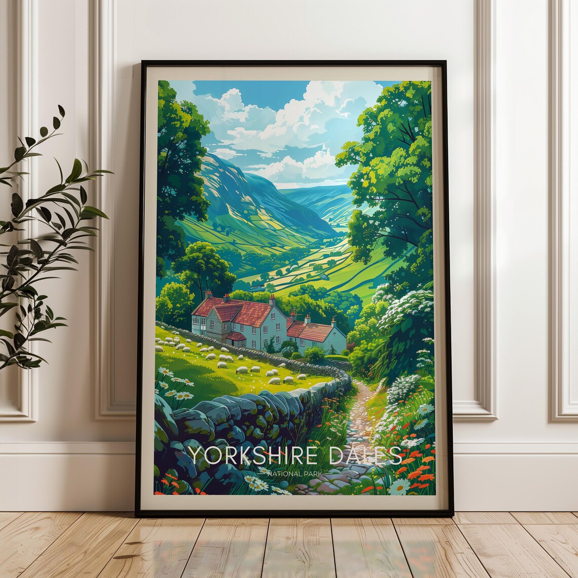 Yorkshire Dales England Cottage Sheep Valley Vista Travel Poster
