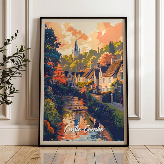 Castle Combe Travel Poster Uk Wall Art Print Illustration Poster Home Office Decor Gift Idea Cotswolds Travel Print England Poster