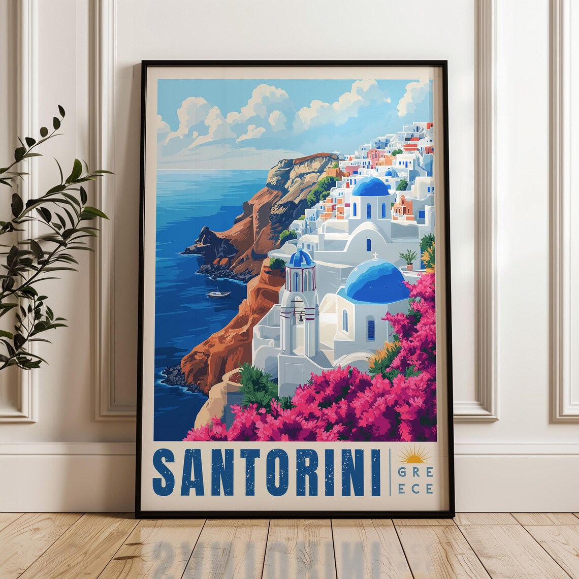 Santorini Greece Travel Poster, Oia Art Print