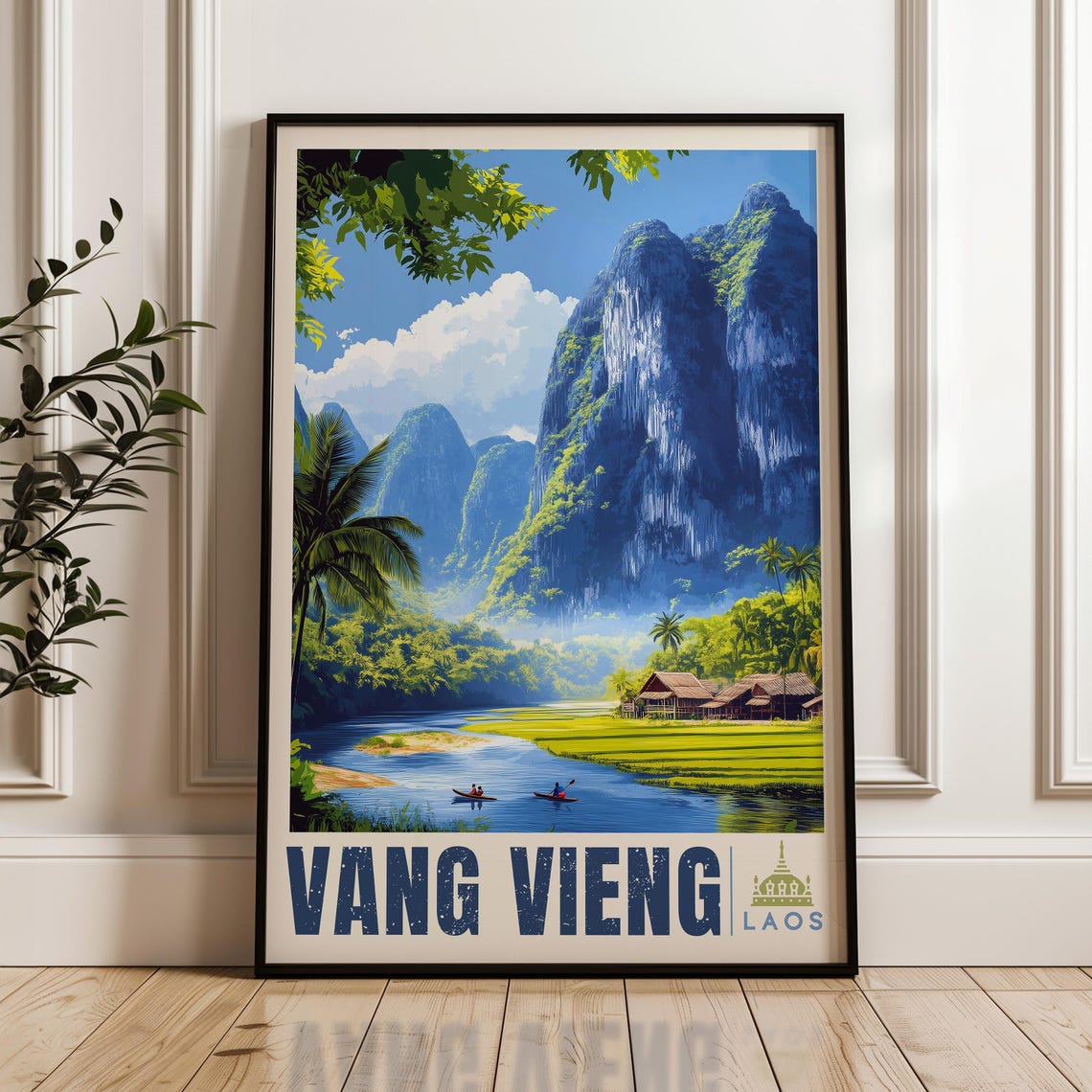 Vang Vieng Laos Karst Mountains River Boats Tropical Valley Poster