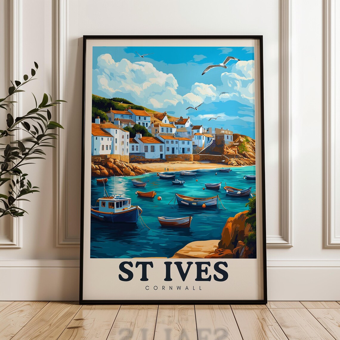 St Ives Cornwall Fishing Harbor Boats Coastal Village Travel Poster
