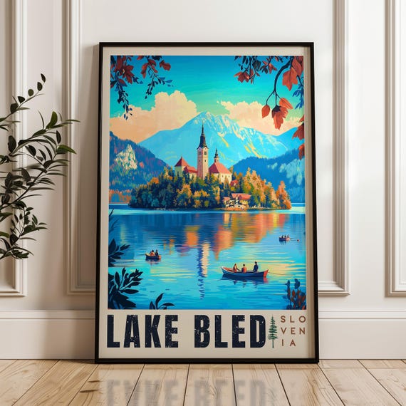 Lake Bled Travel Poster, Slovenia Landscape