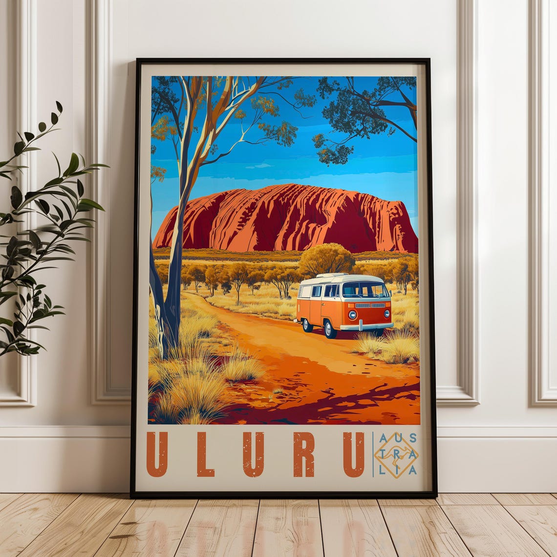 Uluru Ayers Rock Australia Camper Van Red Desert Travel Poster