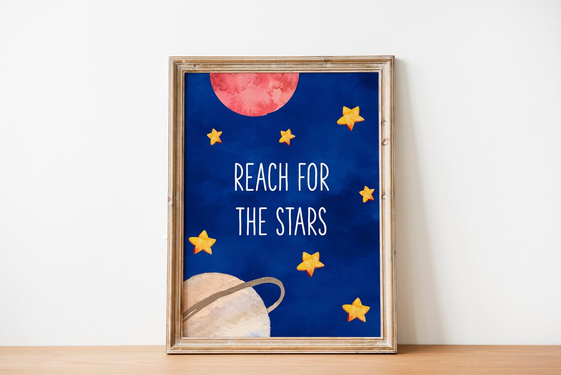 Astronaut on Rocket Navy Blue Watercolor Space Nursery Poster - Image 3