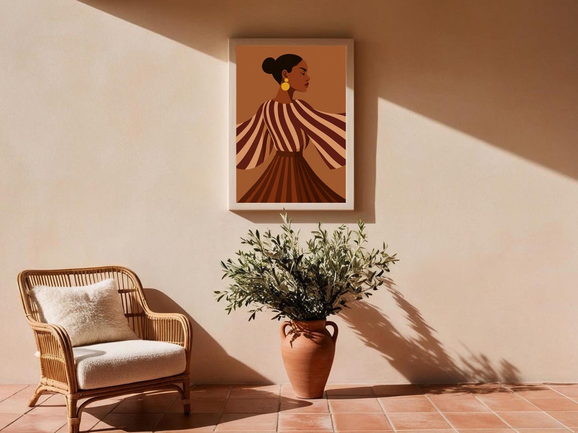 Bold Fashion Wall Art Of Woman, Minimalist Stripes - Image 2