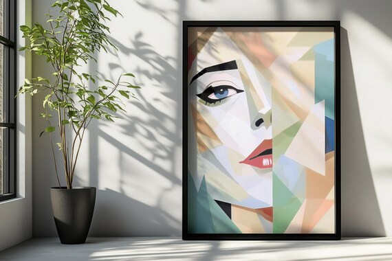 Abstract Geometric Woman Portrait, Modern Decor