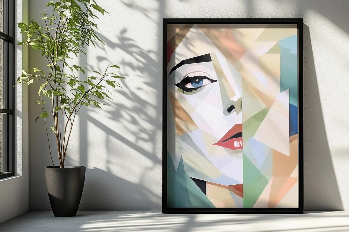 Abstract Geometric Woman Portrait, Modern Decor