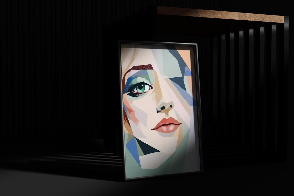 Modern Geometric Portrait Painting, Abstract Woman - Image 5
