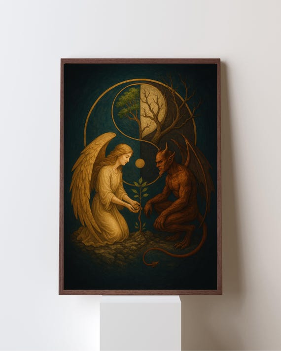 Angel And Demon, Yin Yang Duality Art Print