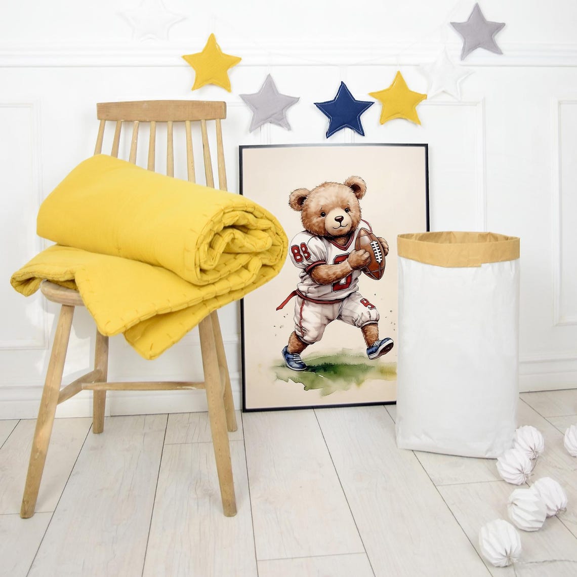 Football Bear Nursery Art, Baby Boy Sports Decor - Image 2