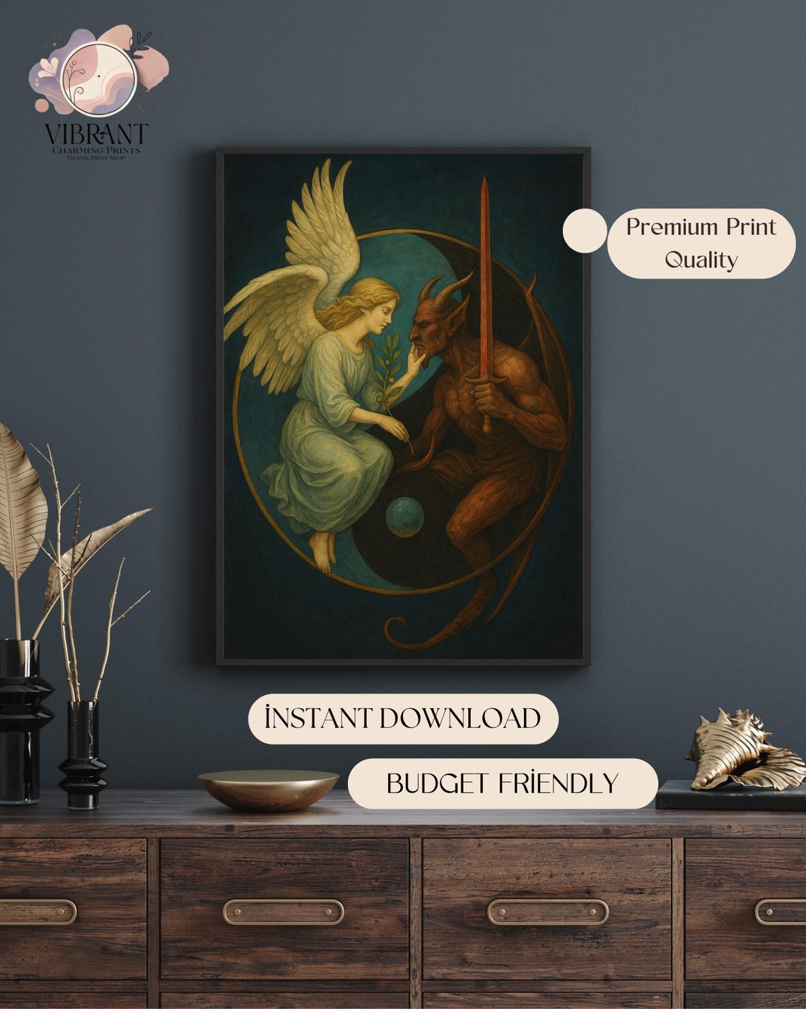 Angel And Demon Yin Yang, Gothic Fantasy Art Print - Image 5