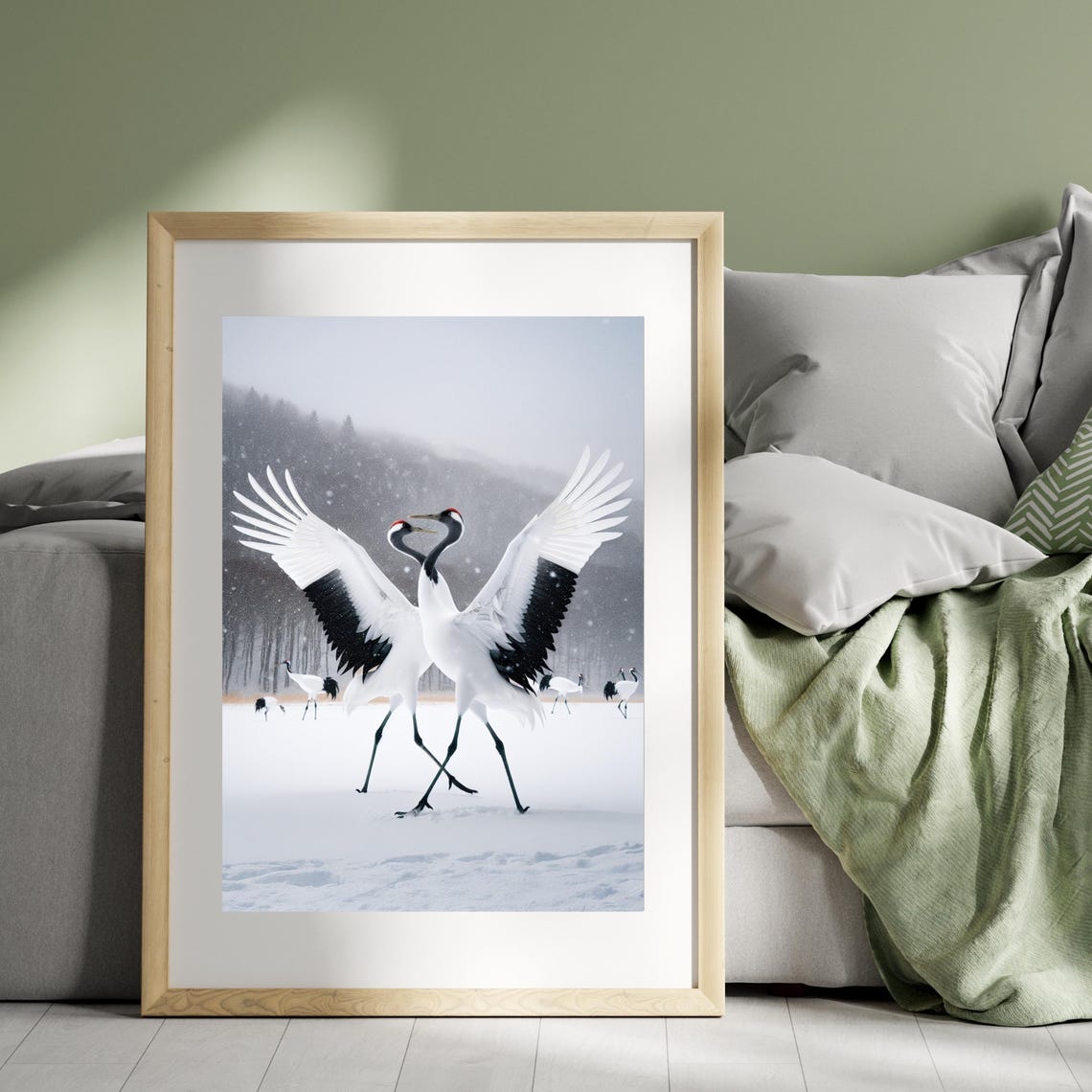Dancing Cranes In Snow, Minimalist Zen Nature Art Print - Image 4