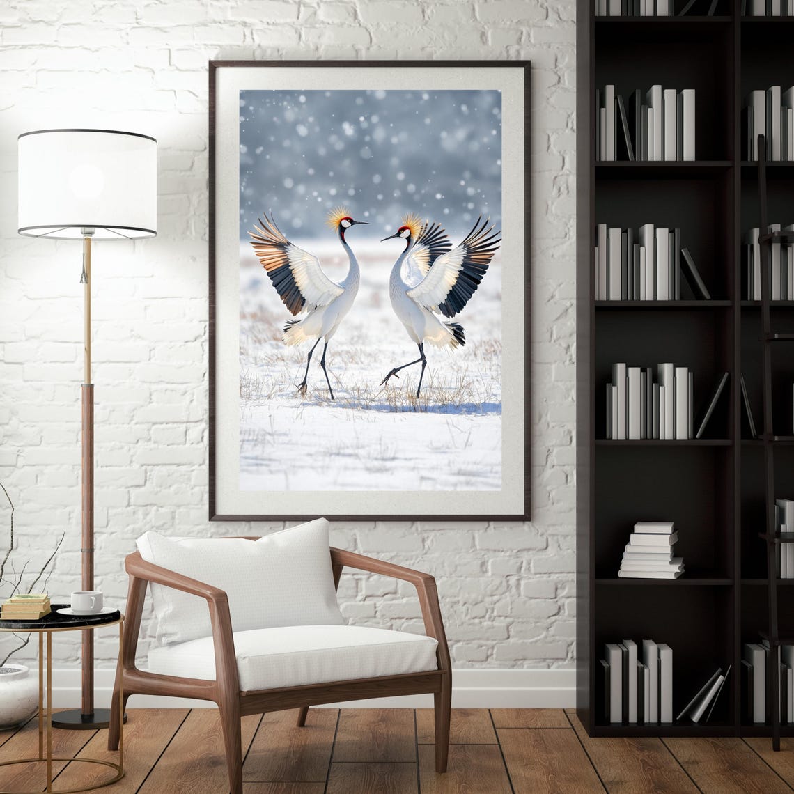 Dancing Cranes In Snow, Japanese Minimalist Zen Art - Image 2
