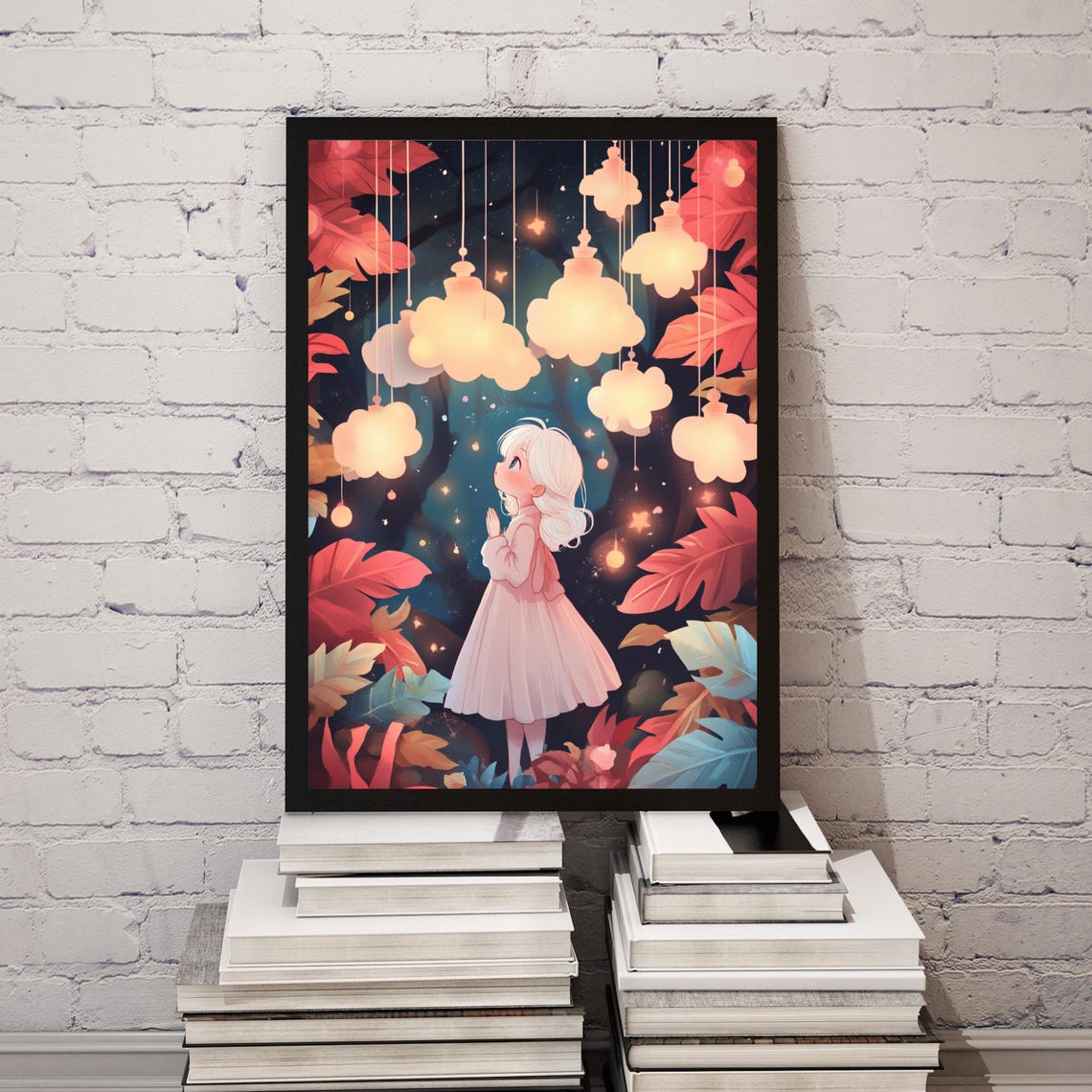 Dreamy Cloud Girl, Whimsical Night Sky Art Print - Image 2