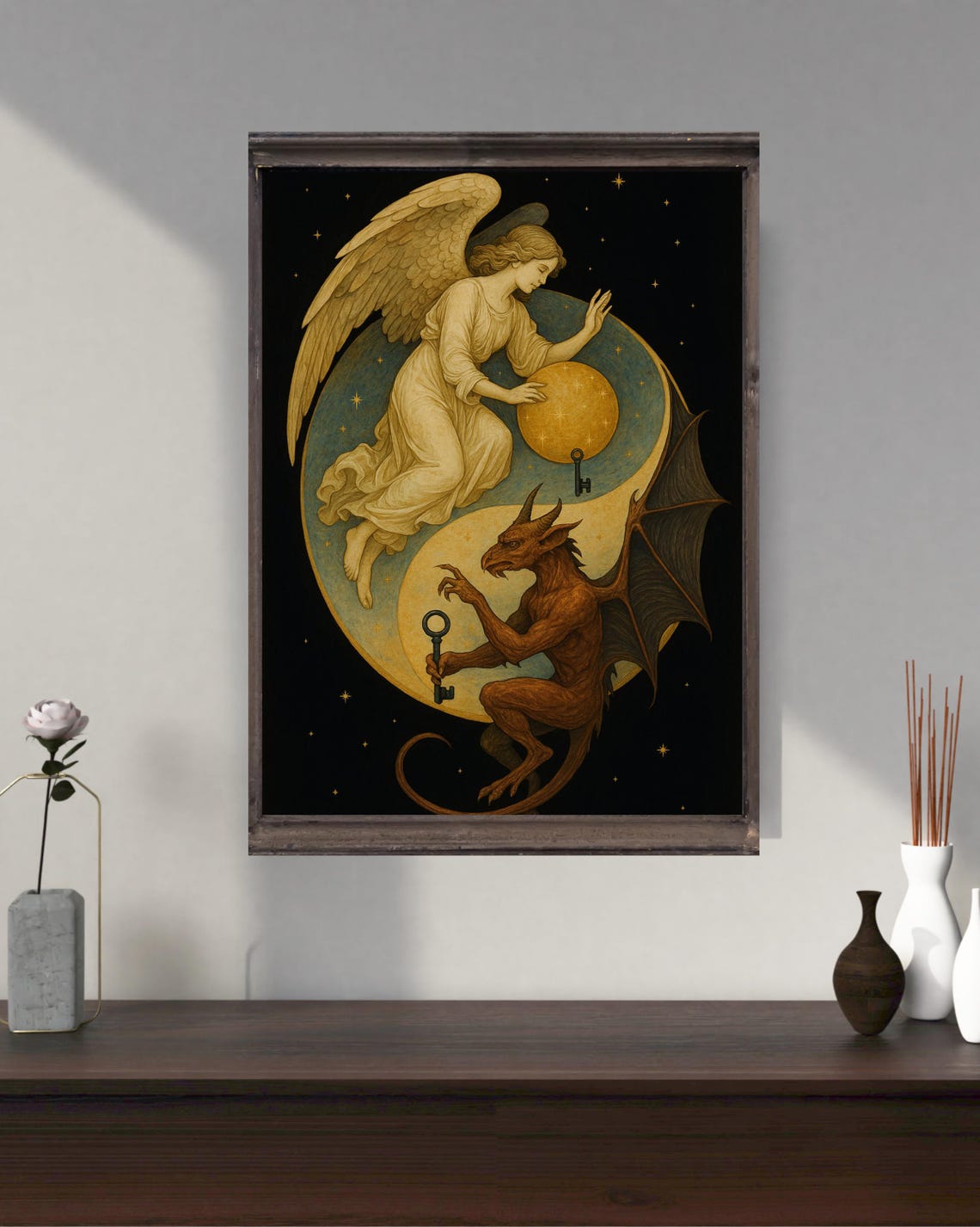 Angel And Demon Yin Yang, Mystical Balance Art Print - Image 4