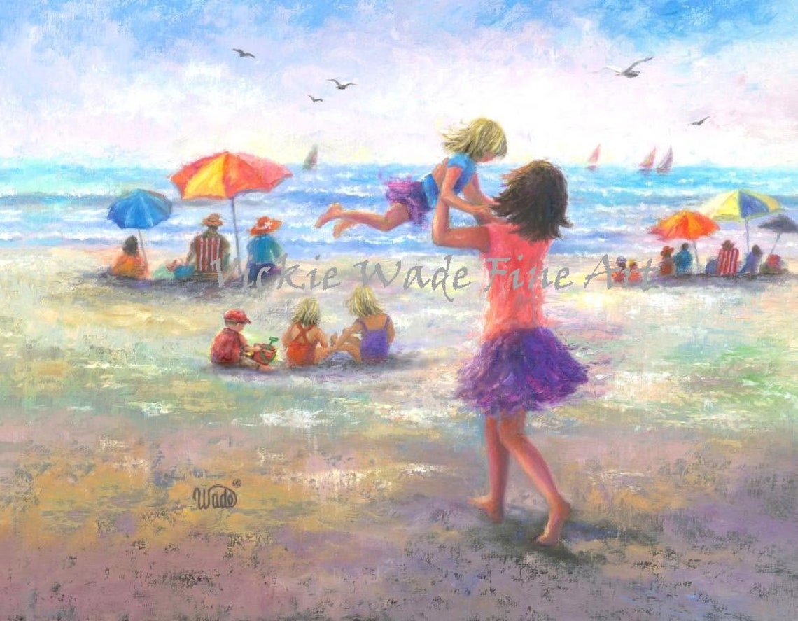 Mother Twirling Her Daughter Around On A Lively Summer Beach Poster
