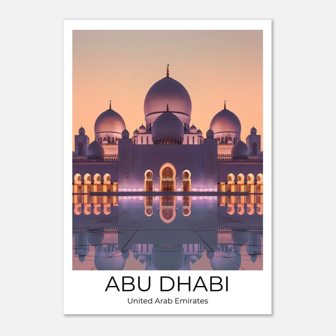 Abu Dhabi Grand Mosque Dusk Arches Reflection Serene Art Poster