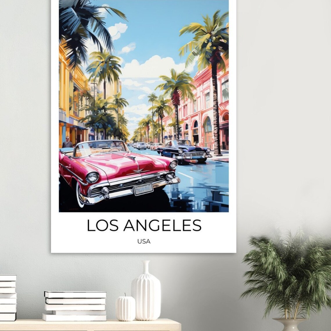 Los Angeles Vintage Classic Car Palm Street Travel Art Poster - Image 4