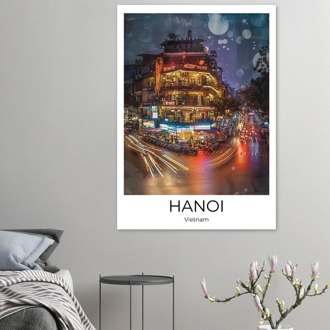 Hanoi At Night Watercolor Travel Poster Of Hanoi Wall Art Hanoi Travel Vietnam Hanoi Wall Decoration - Image 2