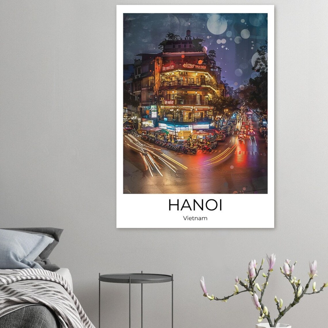 Hanoi Vietnam Night Street Corner Neon Lights Urban Photo Poster - Image 2