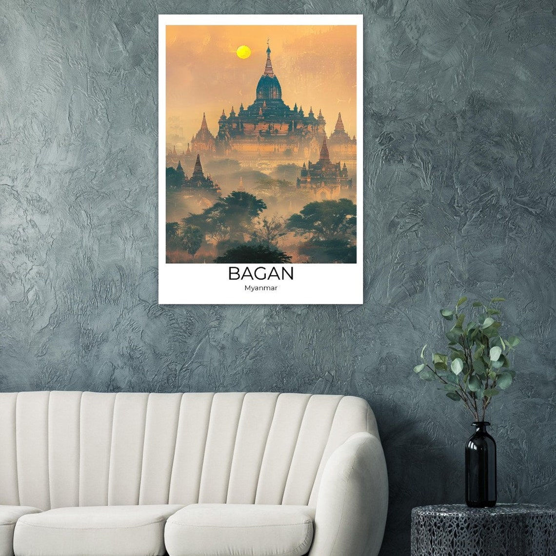 Bagan Myanmar Grand Ancient Temple Golden Sun Glow Scene Poster - Image 3