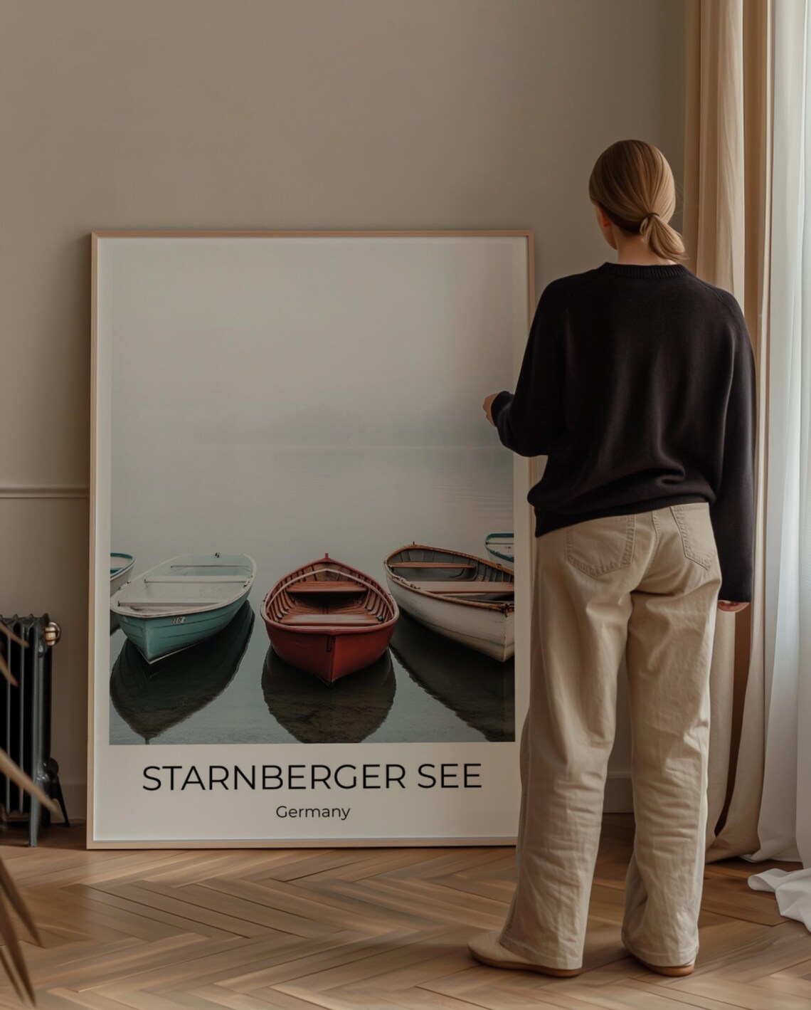 Starnberger See Misty Lake with Colorful Rowboats Germany Poster - Image 3