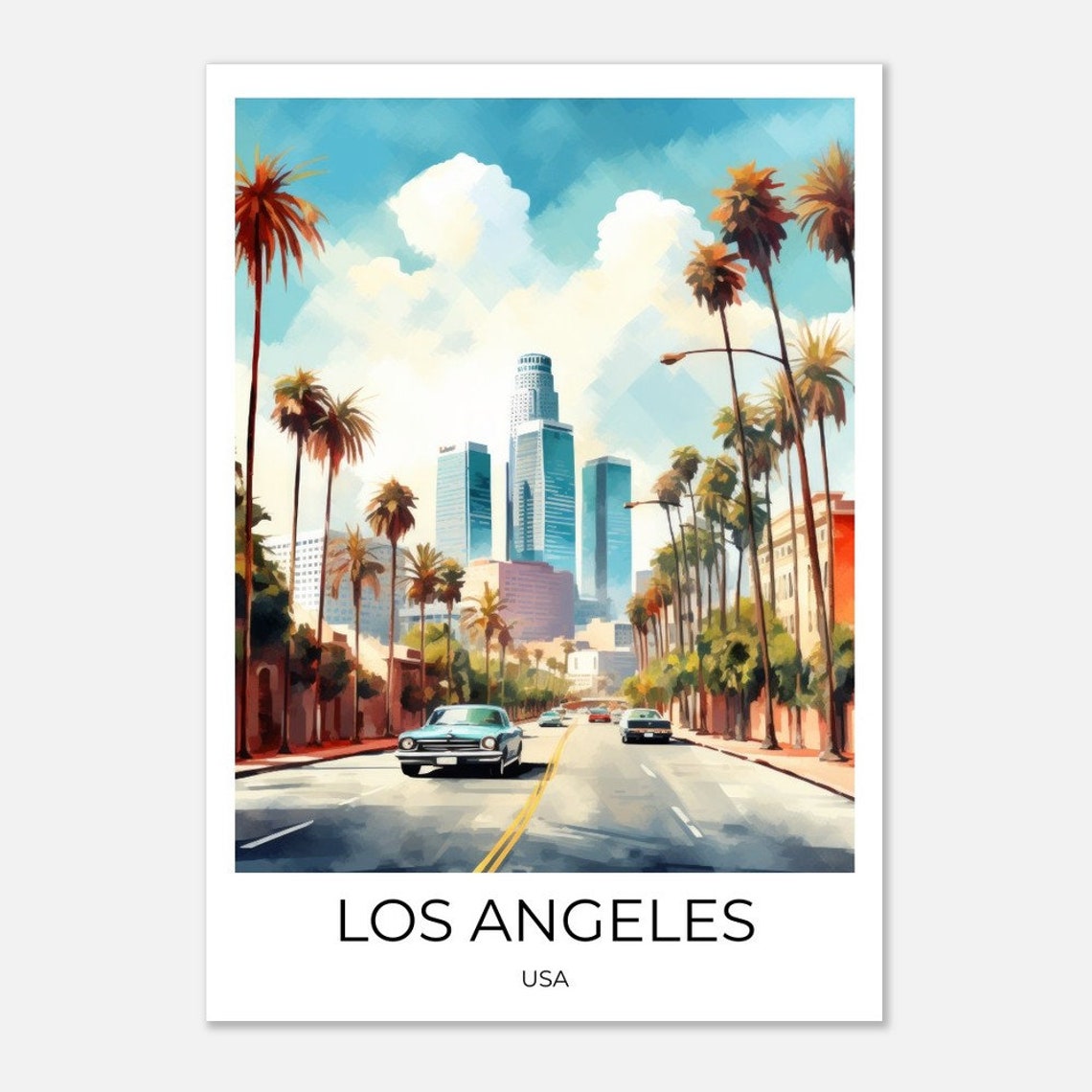 Los Angeles California Downtown Skyline Watercolor Travel Poster - Image 2