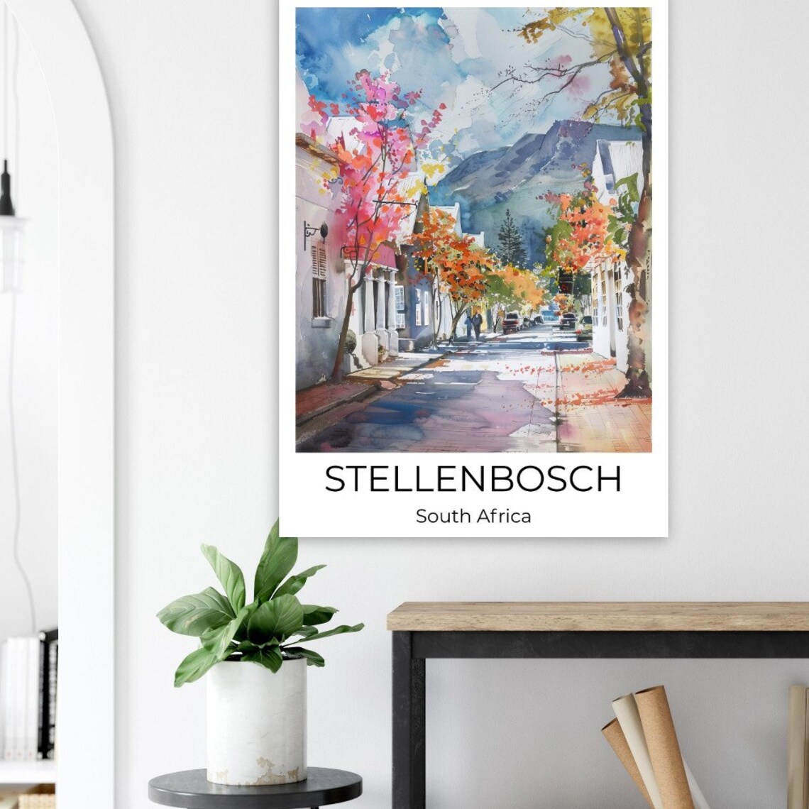 Stellenbosch South Africa Blossom Street Watercolor Travel Poster - Image 2