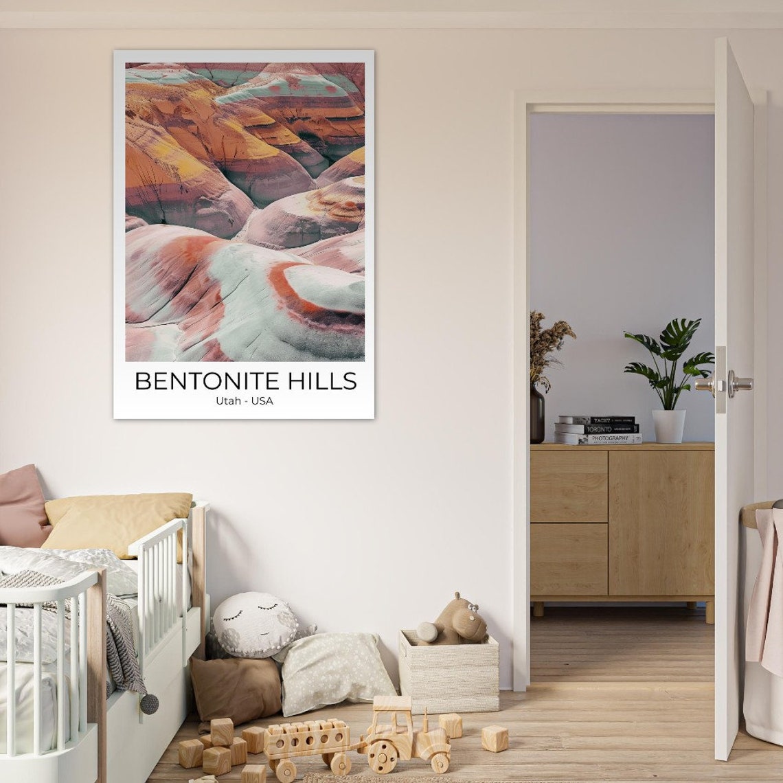 Bentonite Hills Utah Pastel Rainbow Striped Desert Travel Poster - Image 4