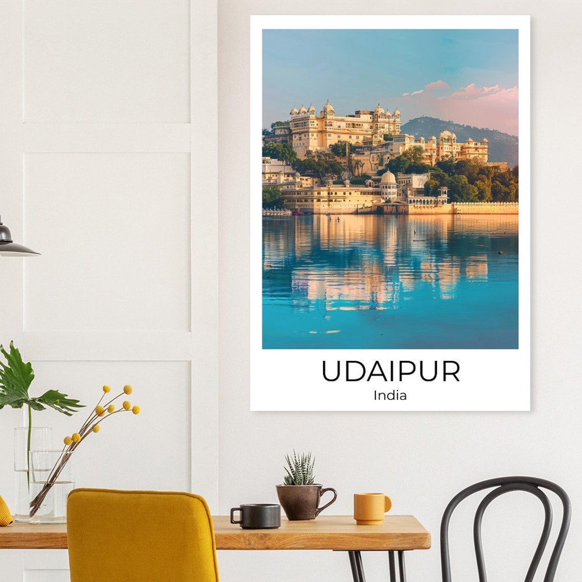 Udaipur India City Palace Lakeside Sunset Reflection Travel Poster - Image 3