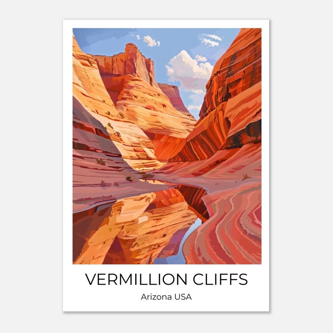 Vermillion Cliffs Arizona Red Rock Canyon Reflection Travel Poster