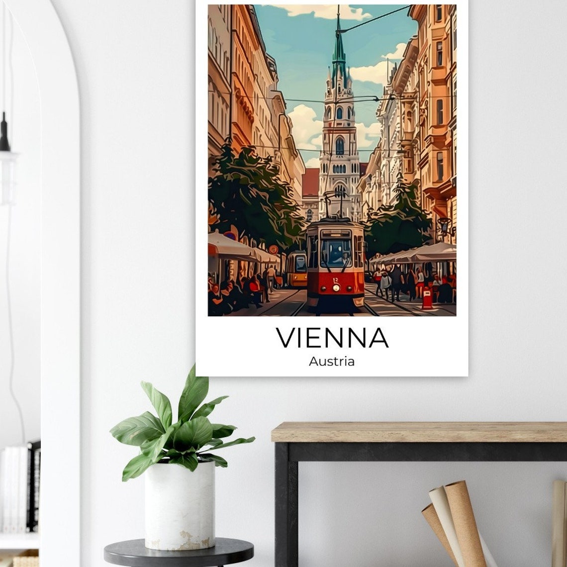 Vienna Austria Vintage Red Tram Historic Street Scene Poster - Image 3