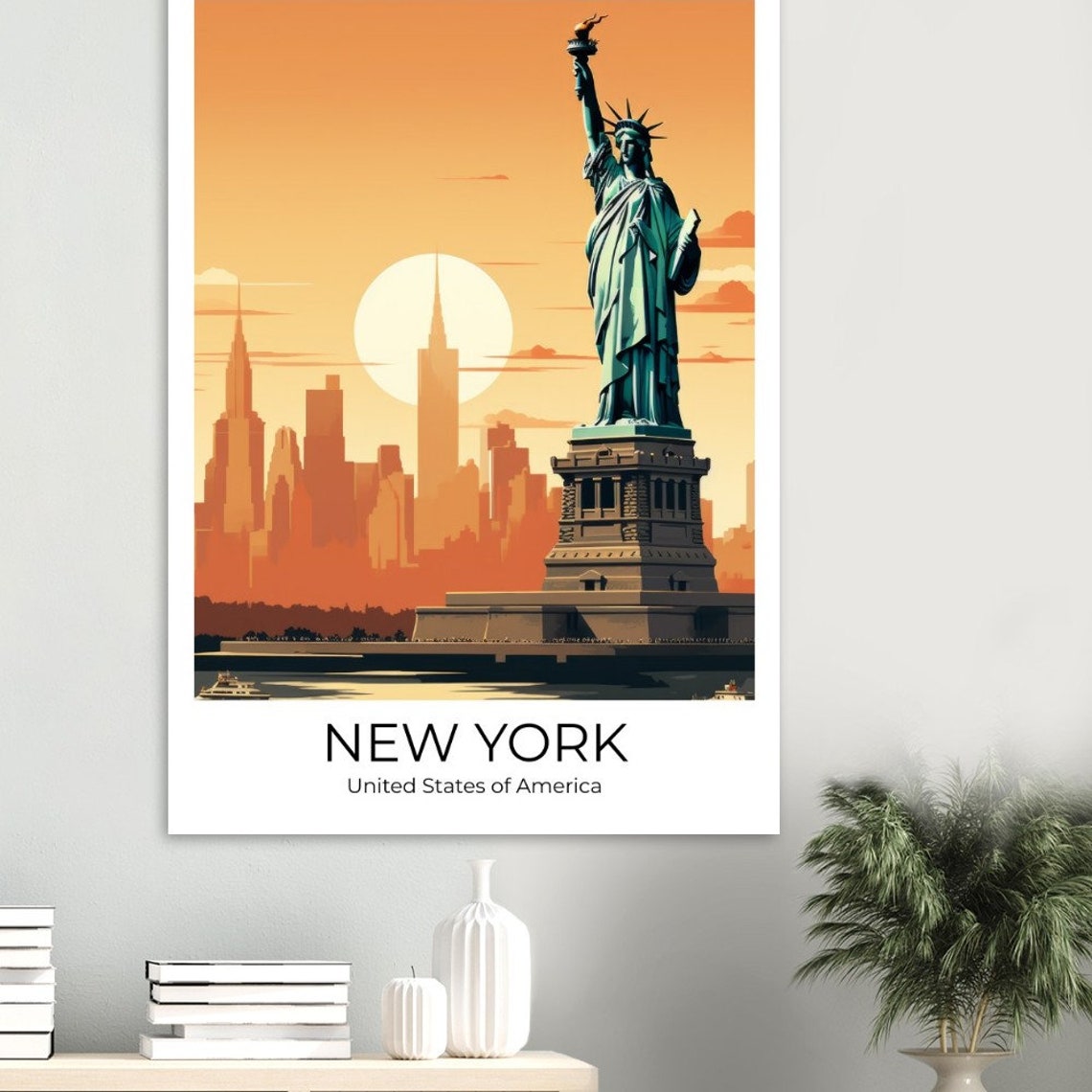 New York City Print Manhattan Travel Poster Statue Of Liberty Print New York Gift New York Travel Souvenir Manhattan Skyline Gift - Image 3
