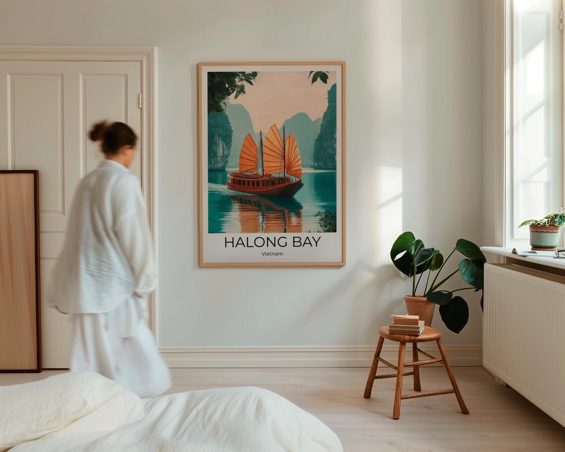 Halong Bay Vietnam Junk Boat Limestone Karsts Scenic Travel Poster - Image 4
