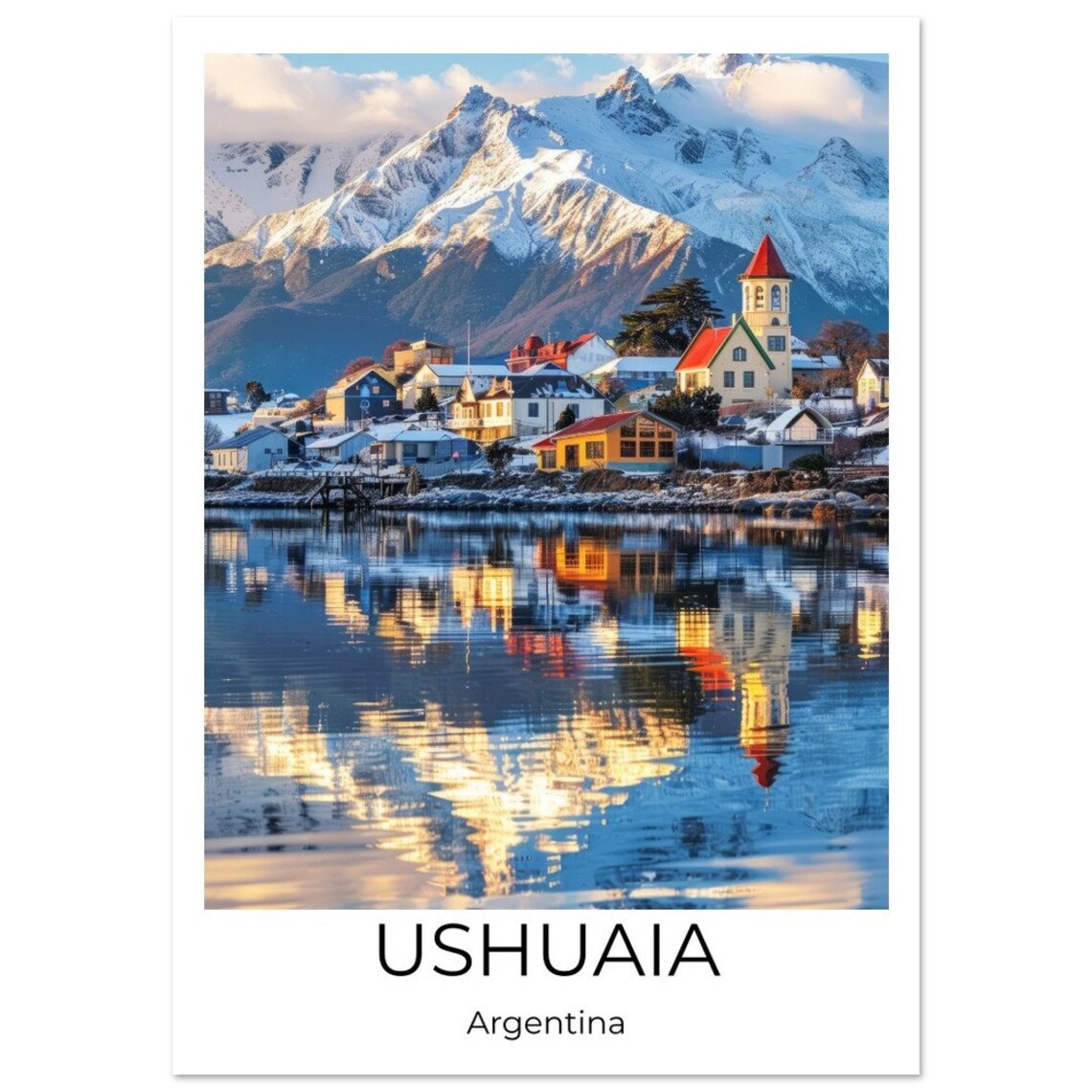 Ushuaia Argentina Snowy Mountain Town Waterfront Travel Poster - Image 2