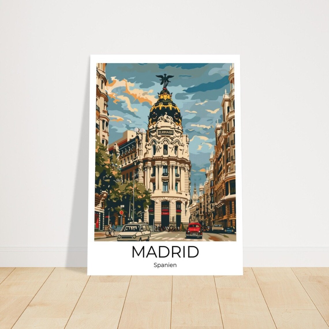 Madrid Vintage Travel Poster Spain City Street Classic Cars Art - Image 4