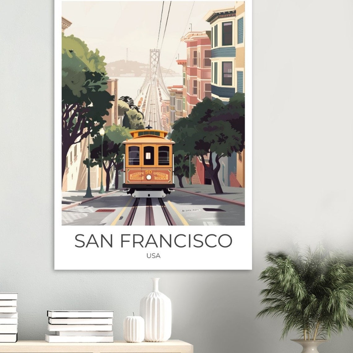San Francisco Cable Car Powell Street Hill Scene Classic Travel Poster - Image 3